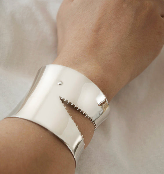 Statement Komodo Cuff Bangle  | Sterling Silver - White Rhodium - JOULALA